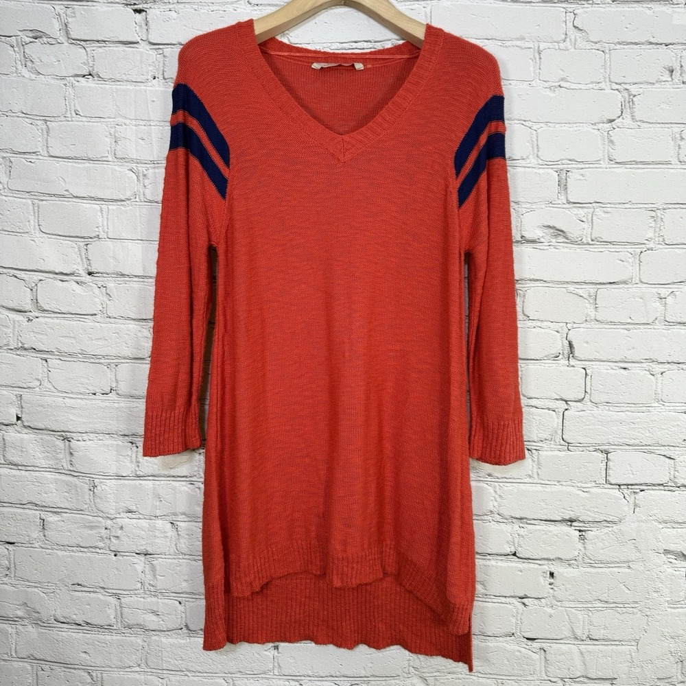 Soft Surroundings Womens Tunic Sweater Size M Red Navy High Low V-Neck 27639